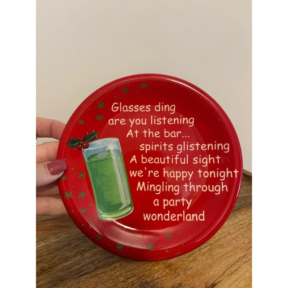 Department 56 Christmas Appetizer Plate Red Party Wonderland Cocktail Poem 6in
